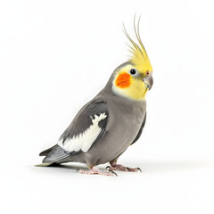 Fototapeta premium Ai generated image of adorable cockatiel with yellow crest isolated on white background, a charming pet