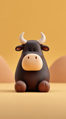 Adorable toy bull character, a symbol for the Chinese Year of the Ox