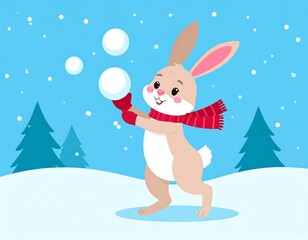Obraz premium Cute bunny making snowballs