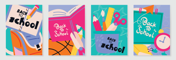 Back to school vector poster. Study Background design with education school supplies and doodle element. Kids hand drawn flat design for poster, wallpaper, website and cover template.