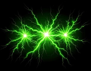 Two bright green energy bursts with radiating tendrils against a black background