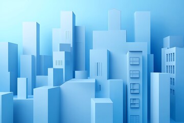 Harmonious arrangement of minimal buildings with clean edges in pastel blues 