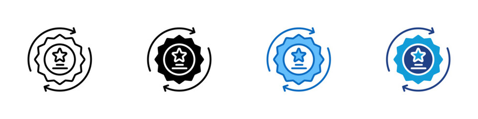 Brand Loyalty Multi Style Icon Design Vector - Circular badge with arrows showing repeat engagement or customer loyalty to a brand or service
