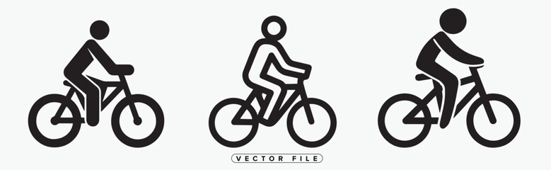 Obraz premium Black silhouettes of people riding bicycles in various poses on white background