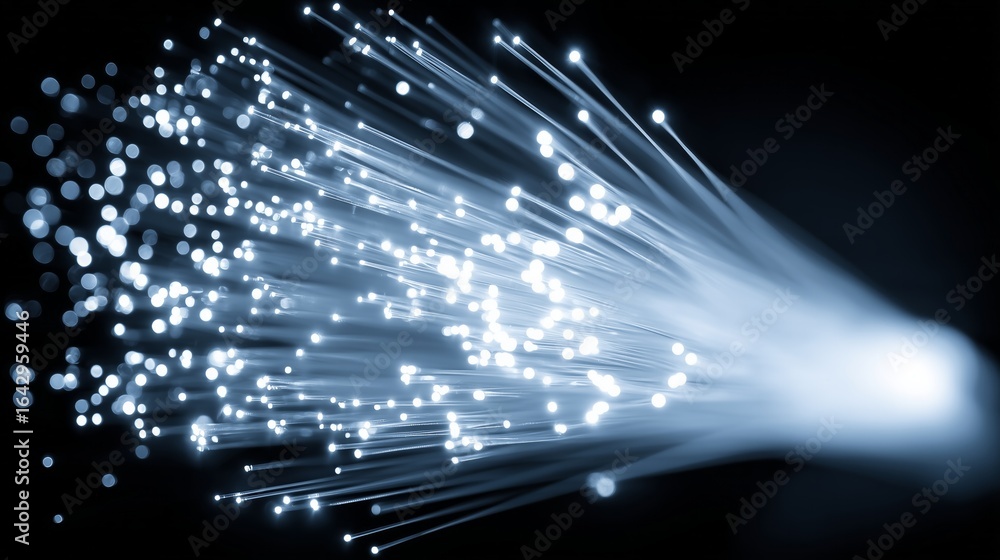 Poster fiber optics transmitting data with light beams creating a futuristic bokeh effect