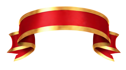 Curved red and gold ribbon banner with blank text space — high-resolution transparent-background cutout for labels, badges, sale tags, gift wrap and web design mockups, isolated PNG look for posters