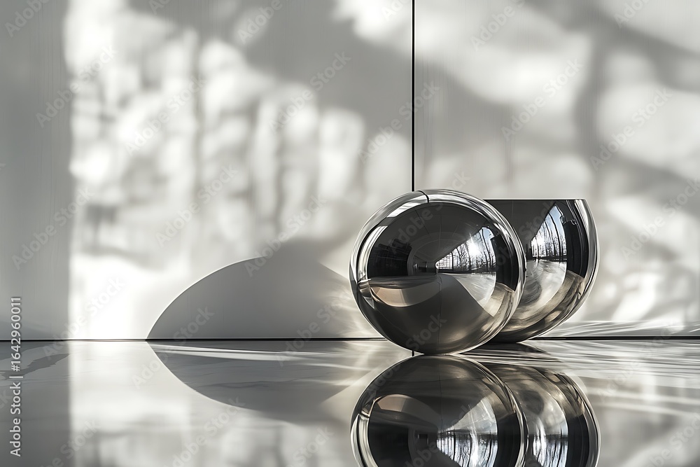 Poster modern architecture still life with reflective surfaces and sharp cool lines