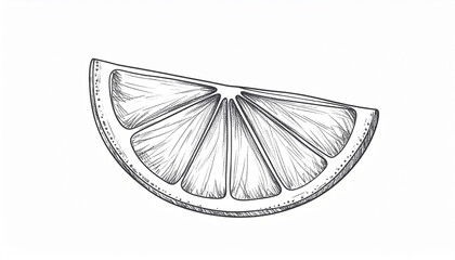 Artistic lemon or orange wedge sketch isolated on white background. Sweet fruit. Tasty citrus.