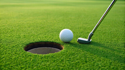 Golf Ball on Green – Sport, Outdoor, Grass, Game, Hole, Club, Putting, Competition, Leisure, Golfing, Course, Athletic, Play