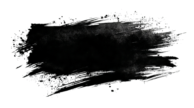 Black ink brush banner isolated PNG sticker — high resolution hand-painted brushstroke with bold textured edges, transparent background cutout style perfect for overlays, modern posters, web design