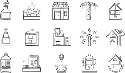 Hand Drawn Real Estate House Icons Set Isolated on White Background
