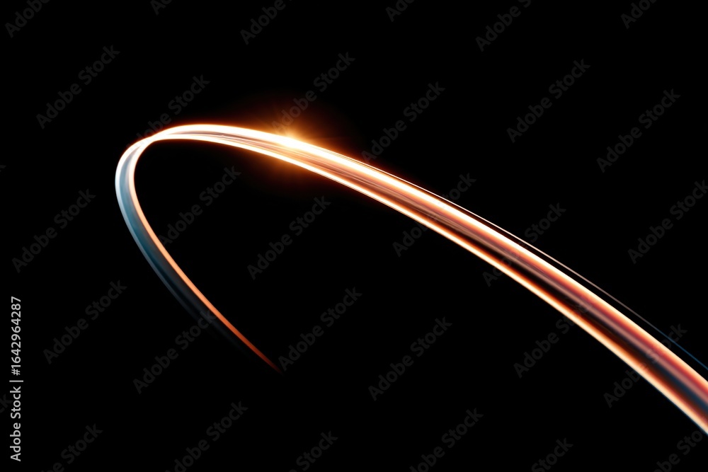 Poster dynamic light trails create a smooth arc against a black background at sunset