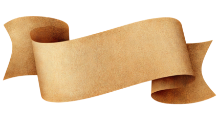 Empty Paper Scroll Ribbon Banner — vintage parchment style, blank curled scroll label and retro ribbon, high-resolution isolated PNG on transparent background, clean cutout for mockups