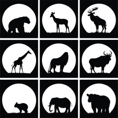 Diverse Animals Silhouetted Against Full Moon bear