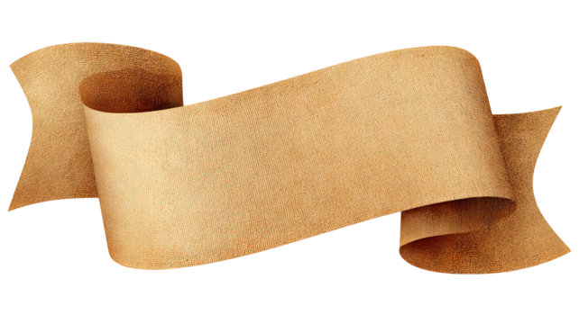 Empty Paper Scroll Ribbon Banner — vintage parchment style, blank curled scroll label and retro ribbon, high-resolution isolated PNG on transparent background, clean cutout for mockups