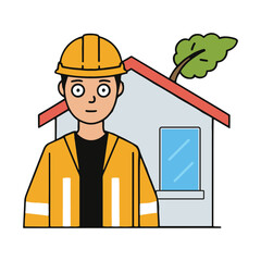 Construction worker with house icon symbolizes real estate, building, and home design