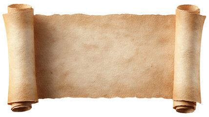 Empty Paper Scroll Ribbon Banner — vintage parchment style, blank curled scroll label and retro ribbon, high-resolution isolated PNG on transparent background, clean cutout for mockups