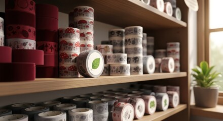 Shelves filled with rolls of decorative washi tape in a craft store