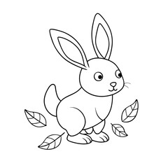 Obraz premium Cute Black Outline Bunny Holding a Balloon for Kids