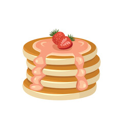 Strawberry pancake illustration. Buttermilk pancake. Dessert food. Sweet food.