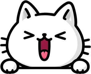 A charming and minimalist illustration of a cute calico cat's head with round eyes, a tiny pink nose, and expressive ears.
