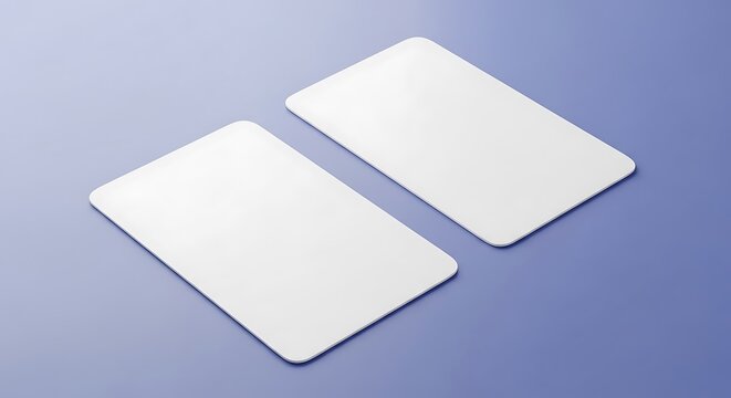 Two blank white cards on a purple background, empty template for design