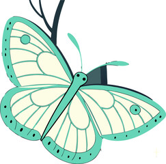 A delicate turquoise butterfly with translucent wings perches on a branch. Its presence adds a touch of whimsy to the page about AI content.

