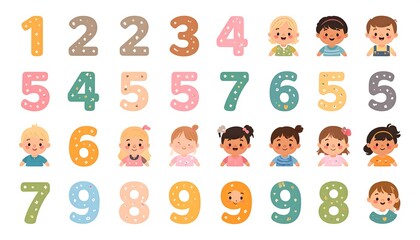 Obraz premium Cute cartoon numbers and children's faces