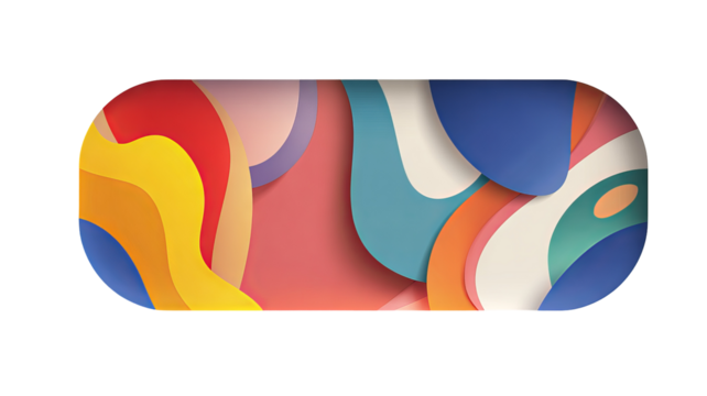 Modern abstract sale banner in a hip curved-rectangle shape — colorful promo sticker, high-resolution vector with transparent background PNG feel, clean cutout label for web marketing, social media