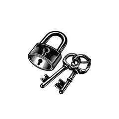  line art of a lock with two keys on white.eps