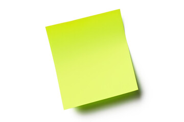 bright green yellow sticky note paper piece with shadow isolated on white or transparent png