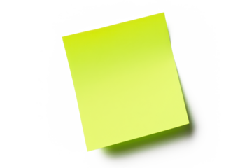 bright green yellow sticky note paper piece with shadow isolated on white or transparent png