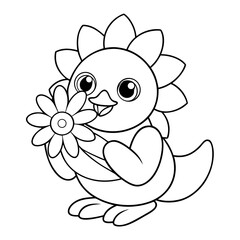Fototapeta premium Black Outline Printable Chick Cuddling a Kitten