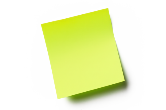 bright green yellow sticky note paper piece with shadow isolated on white or transparent png