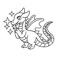 Naklejka premium Black Outline Printable Dragon Dancing in the Rain