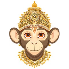 Adorable Monkey King Character with Majestic Golden Crown and Jewelry.