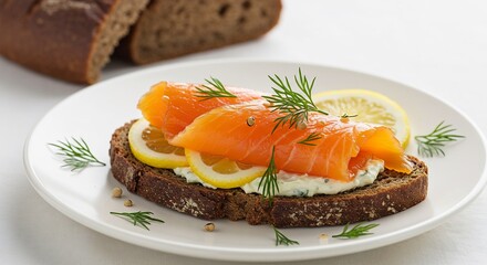 新鮮なスモークサーモンとクリームチーズのサンドイッチ 爽やかなレモン風味 朝食に最適. AI Generated