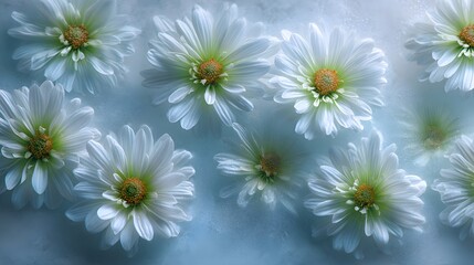 Fototapeta premium Soft focus close up of delicate white daisy flowers with yellow centers