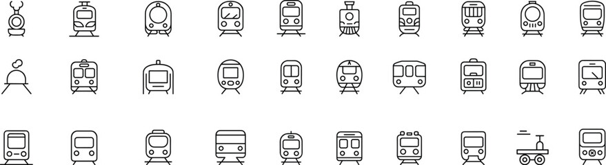 Various Train and Locomotive Icons. Train icons in black and blue set. Vector Illustration