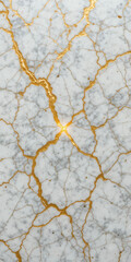Intricate gold veins adorning white marble surface, artistic kintsugi design
