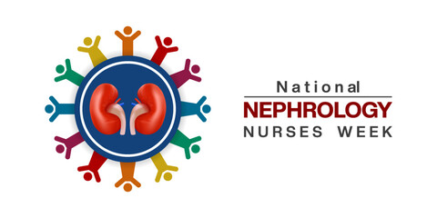 Fototapeta premium National Nephrology Nurses Week. Kidney and people. Suitable for posters, banners and social media. White background.