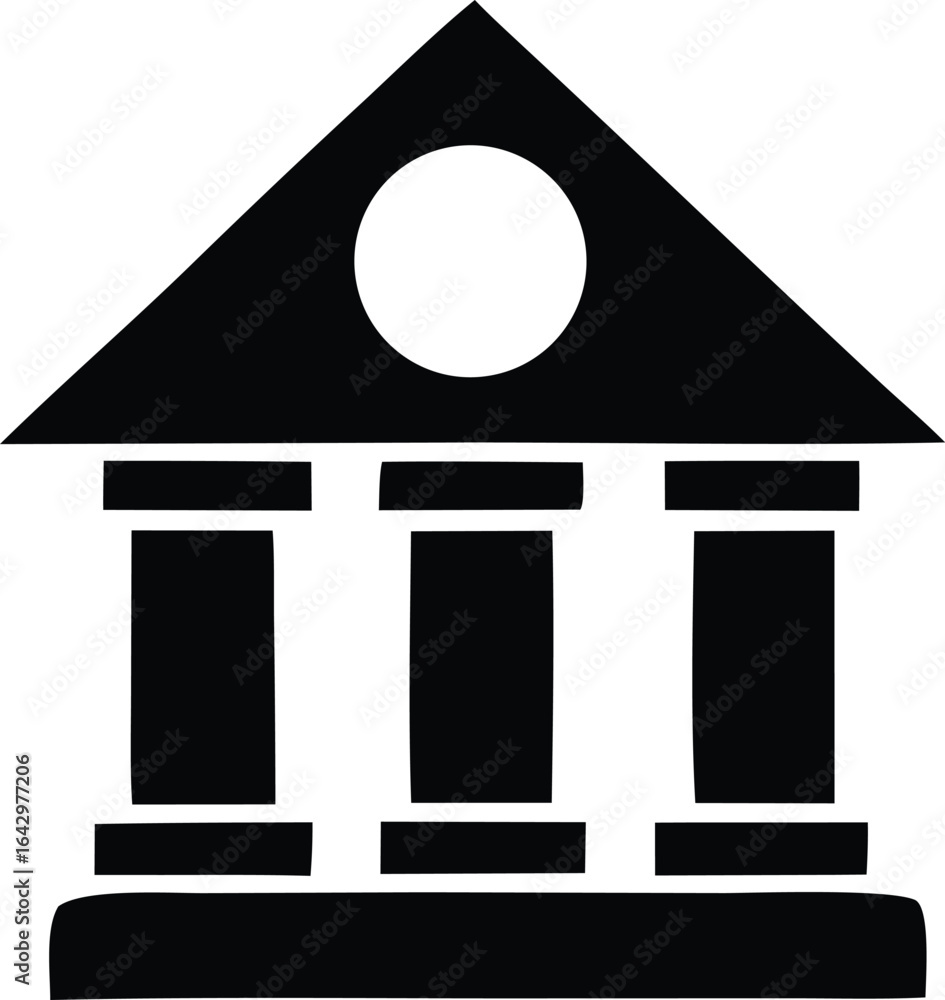 Poster classic architectural illustration of a government building with three prominent columns and a trian