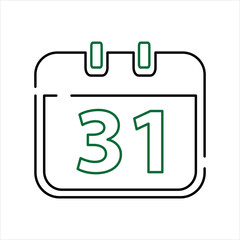 Green Number 31 and Black Outline Calendar Icon