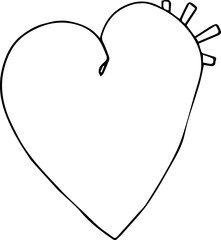 Minimalistic Heart Outline with Rays, Black and White Line Art on White Background, None Concept