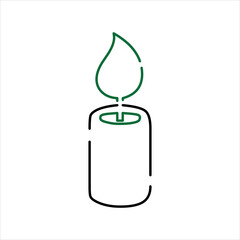 Green Flame and Black Outline Straight Candle Icon 