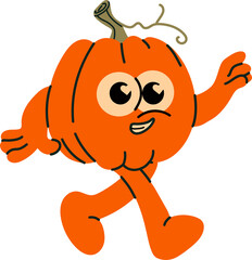 Cheerful Cartoon Pumpkin Character Walking