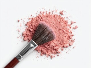 Blush powder and brush on white