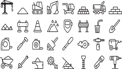 Heavy Construction & Machinery – Minimal Outline Line Art Pack Vector Icons