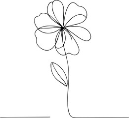 Single Botanical Flower in Minimalistic Line Art Style, Black and White, Decorative Illustration for Poster Design Concept