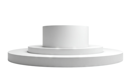 3D cylinder podium display scene, minimal geometric platform base for product showcase, high-resolution PNG cutout, isolated on transparent background, clean studio lighting, modern pedestal mockup